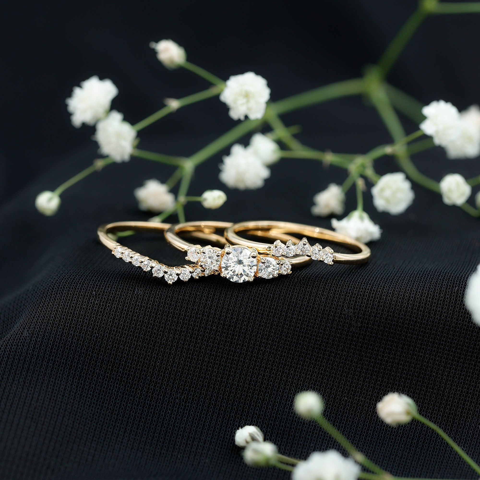 Lab Grown Diamond Trio Wedding Ring Set For Bride