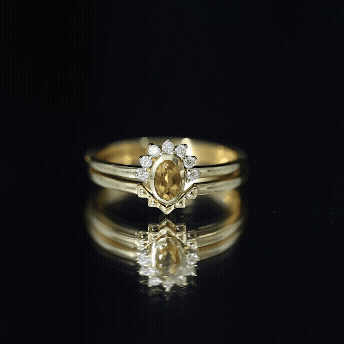 Minimalist Citrine and Diamond Stackable Wedding Ring Set