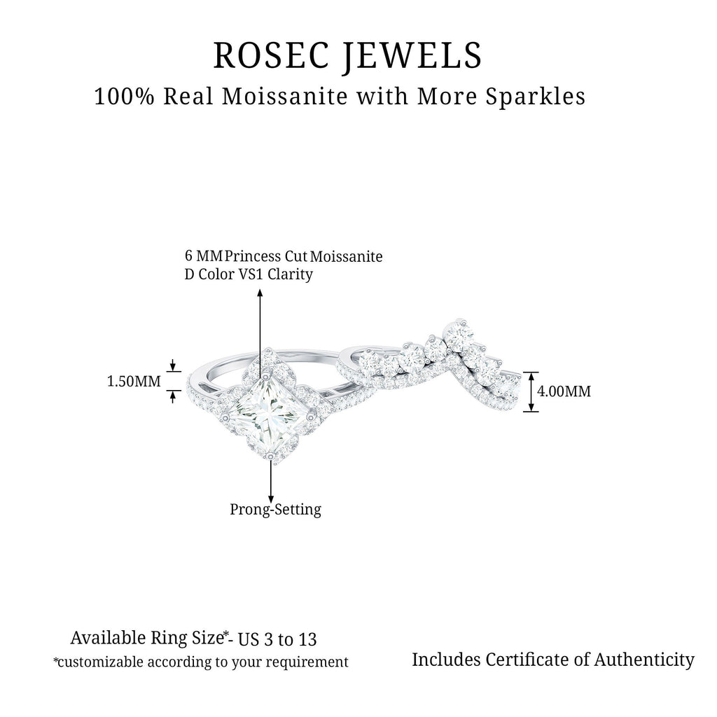 Princess Cut Moissanite Bridal Wedding Ring Set for Women