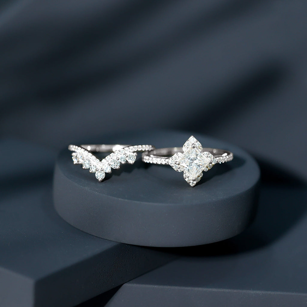 Princess Cut Moissanite Bridal Wedding Ring Set for Women