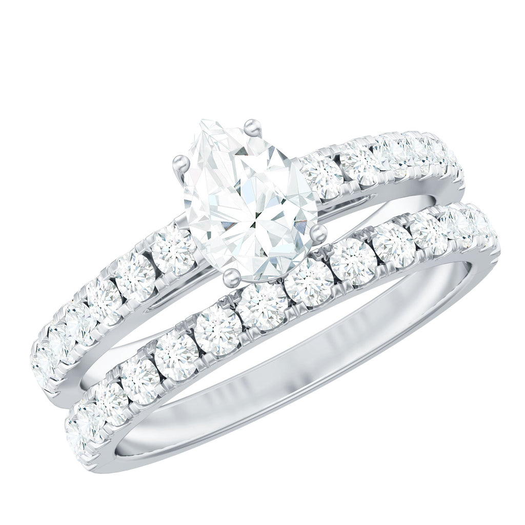 Minimal Pear Shape Lab Grown Diamond Wedding Ring Set