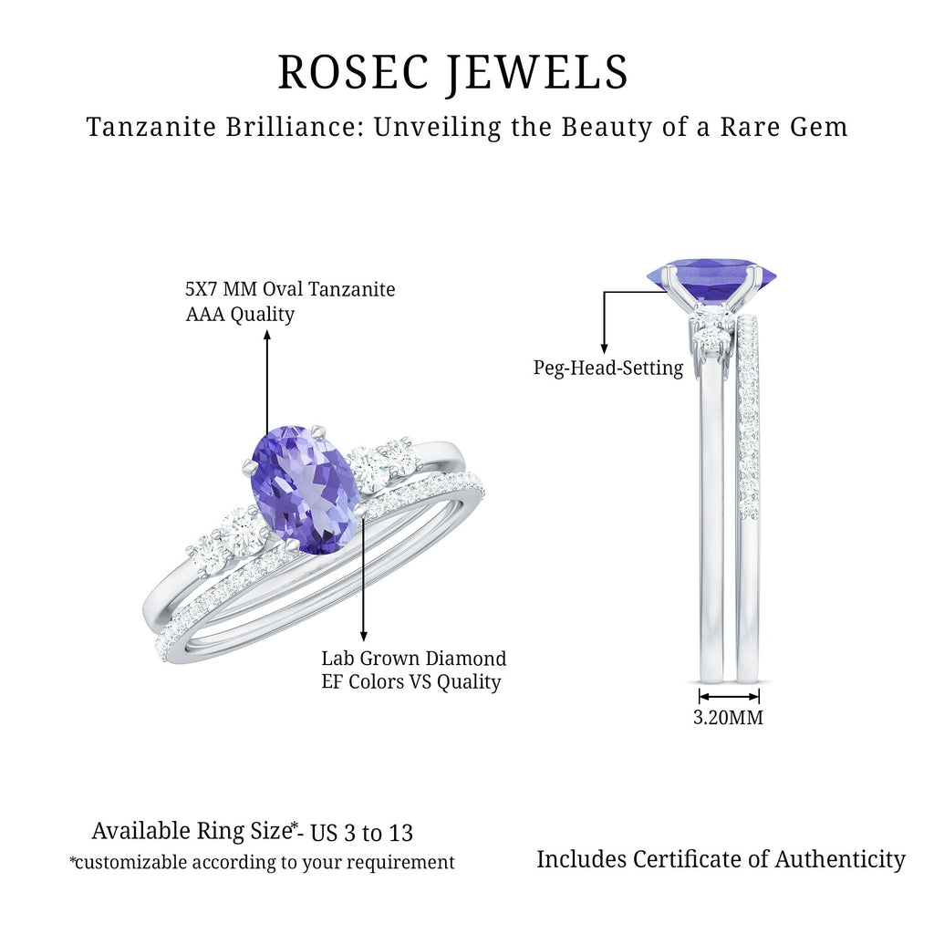 Natural Tanzanite Oval Engagement Ring with Wedding Band