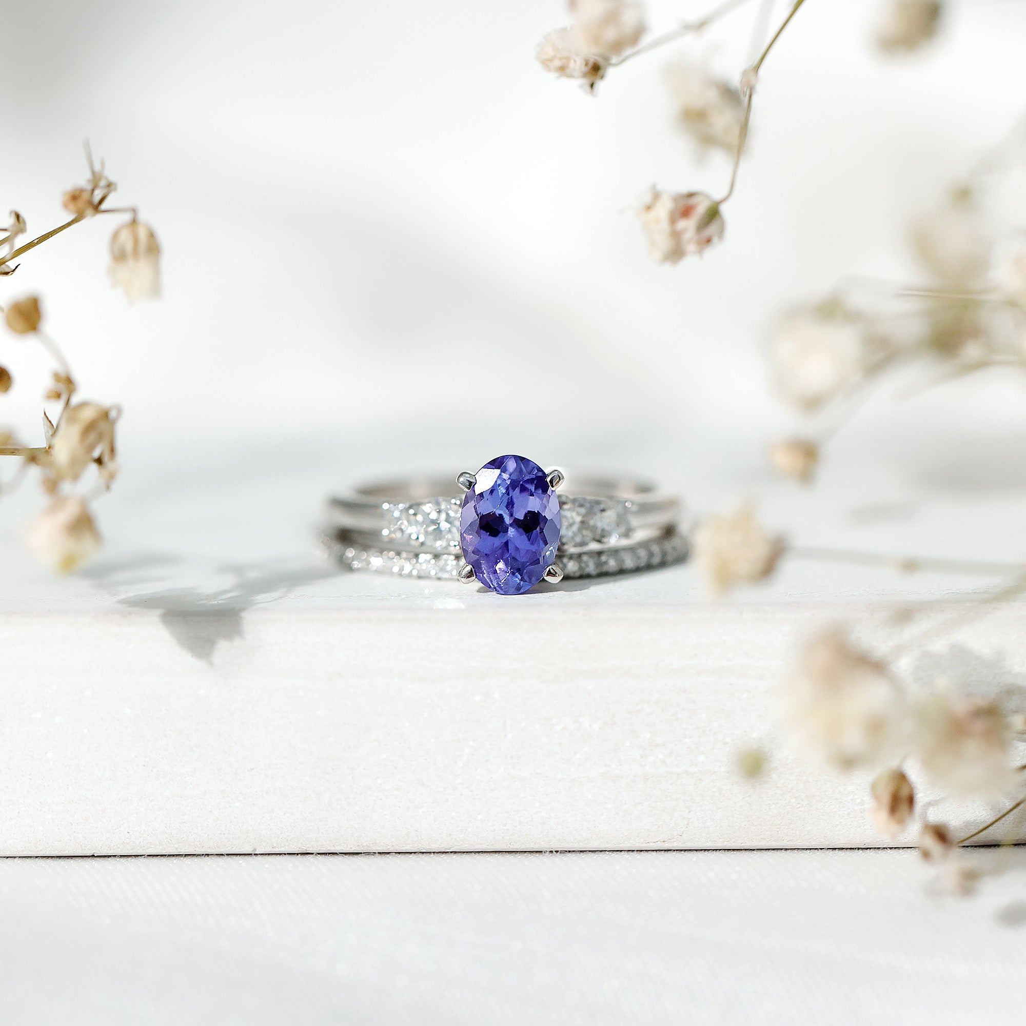 Natural Tanzanite Oval Engagement Ring with Wedding Band
