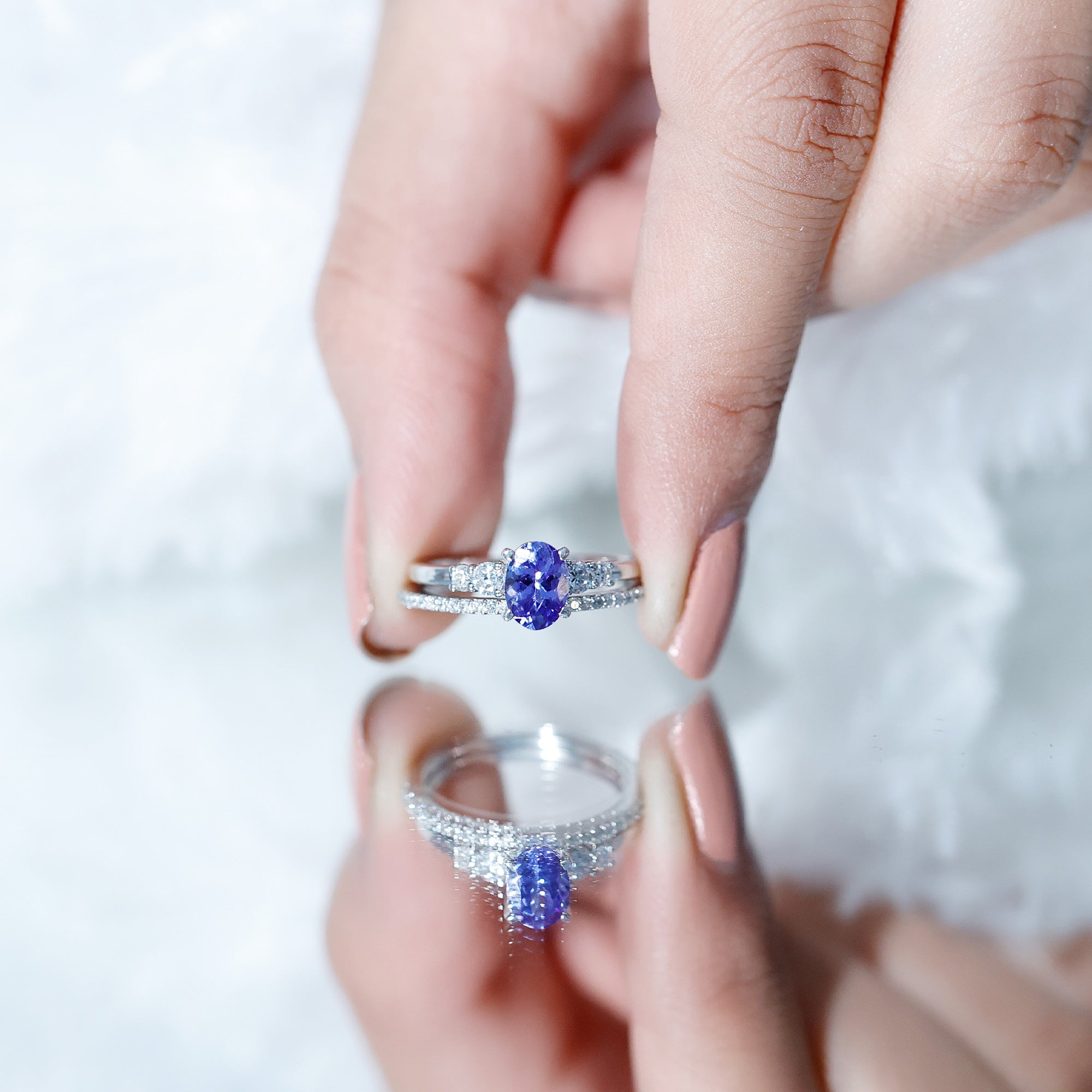 Natural Tanzanite Oval Engagement Ring with Wedding Band