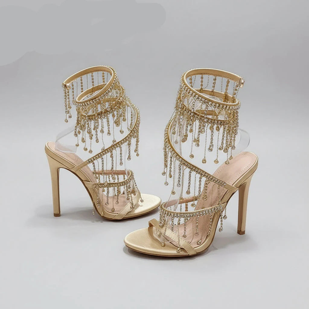 Rhinestones Peep Toe High Heels