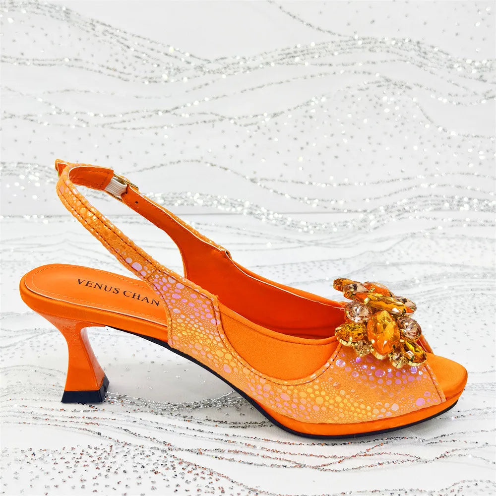 Elegant Rhinestone High-Heels Shoes & Handbag Set