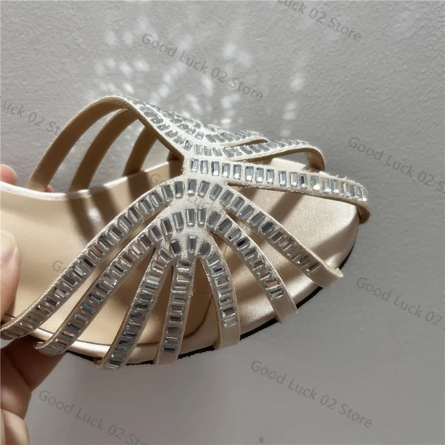 Designer Rhinestone Gladiator Ankle Strap Pumps