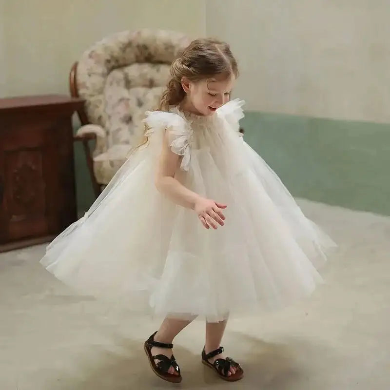 Fashion Baby Girl Princess Tutu Long Dress Fly Sleeve Infant Toddler Mesh Tulle Vestido Party Pageant Birthday Ball Gown 1-12Y