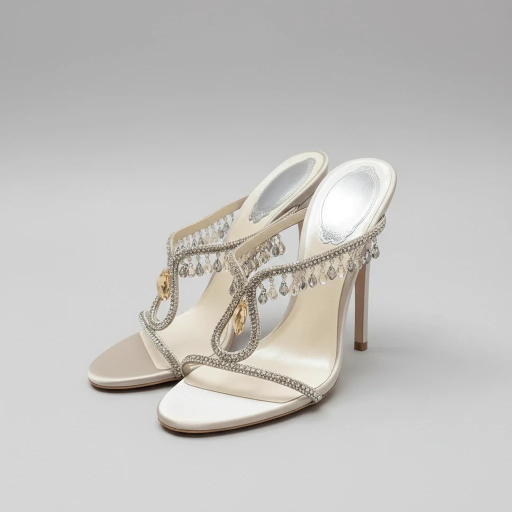 Rhinestone One-word Strap High Heels