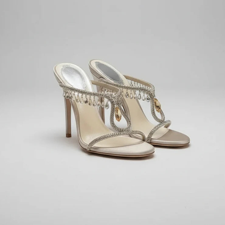 Rhinestone One-word Strap High Heels