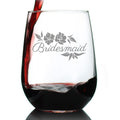 Bridesmaid Stemless Wine Glass - Bridesmaids Proposal Gifts - Unique Engraved Wedding Cup Gift