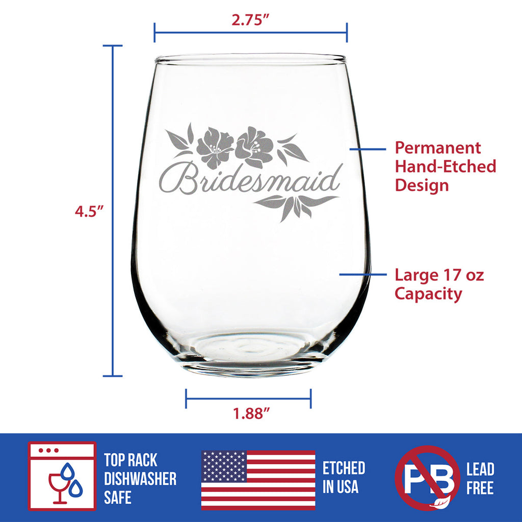 Bridesmaid Stemless Wine Glass - Bridesmaids Proposal Gifts - Unique Engraved Wedding Cup Gift