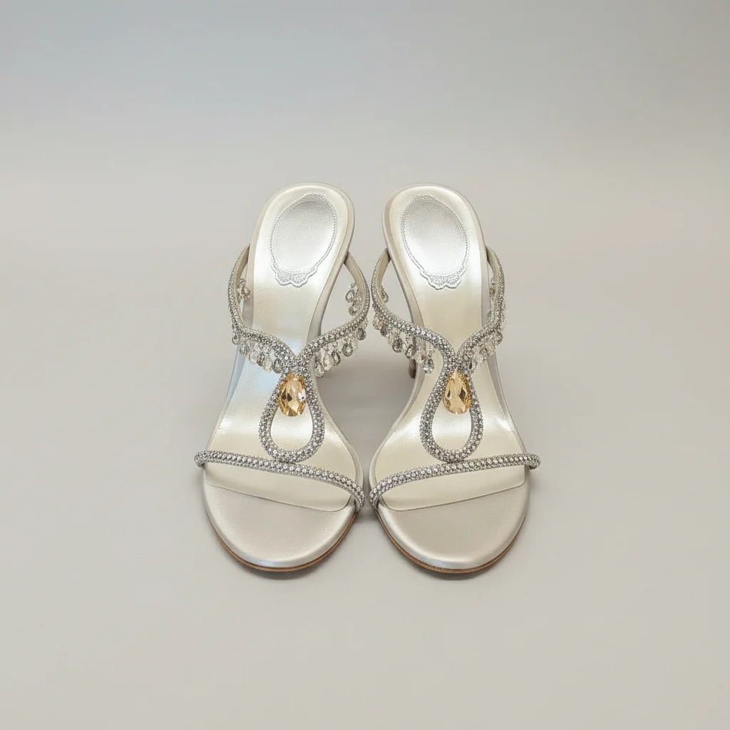 Rhinestone One-word Strap High Heels