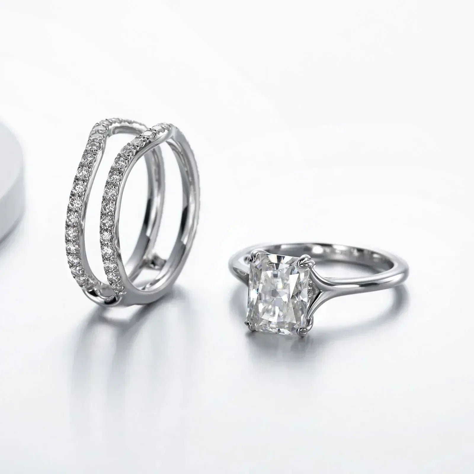DEZO 4.05cttw All Moissanite S925 Silver Wedding Ring Sets for Women Main Stone 3ct Radiant Cut D Color GRA Certificate