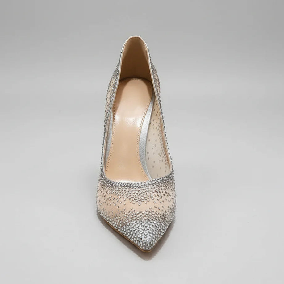 Mesh Rhinestone Patchwork High Heel Shoes