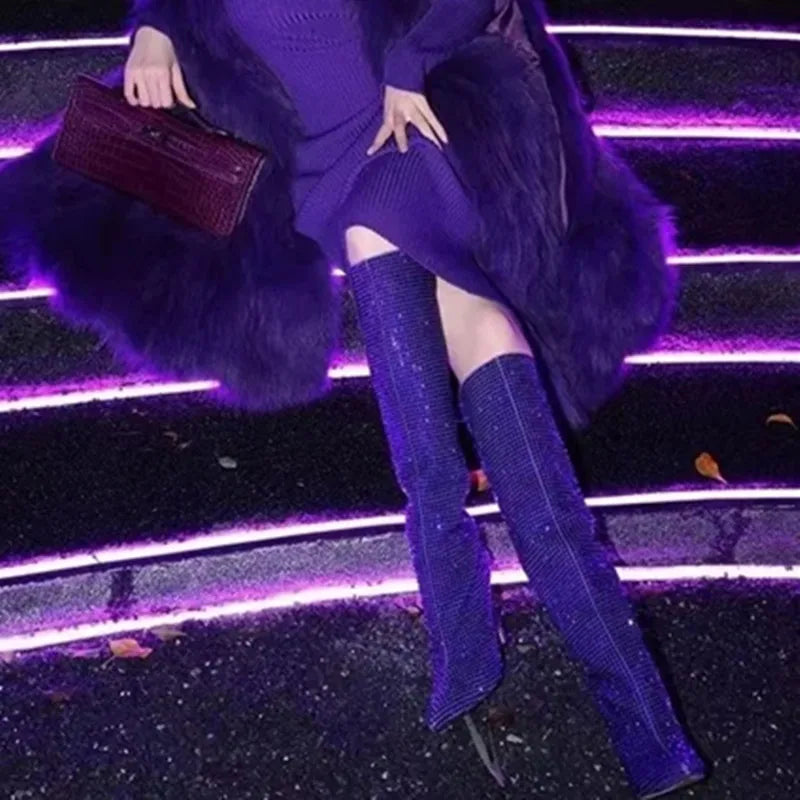 High Pointed Toe Rhinestone Boots