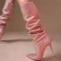 High Pointed Toe Rhinestone Boots