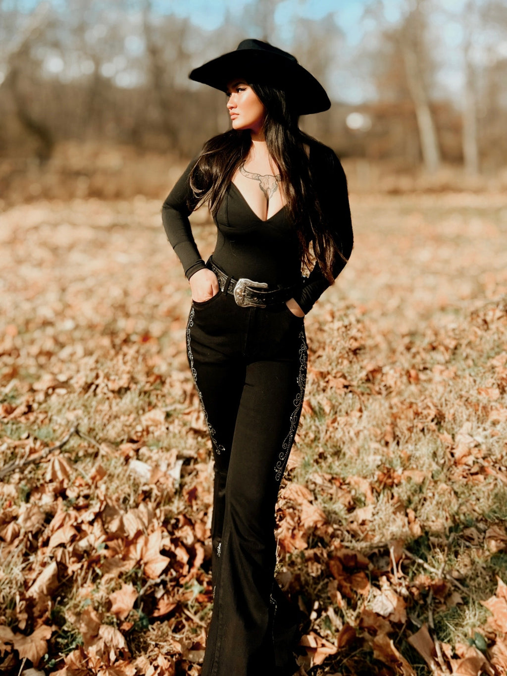 GJG Denim Midnight Rodeo Rhinestone Bell Bottom