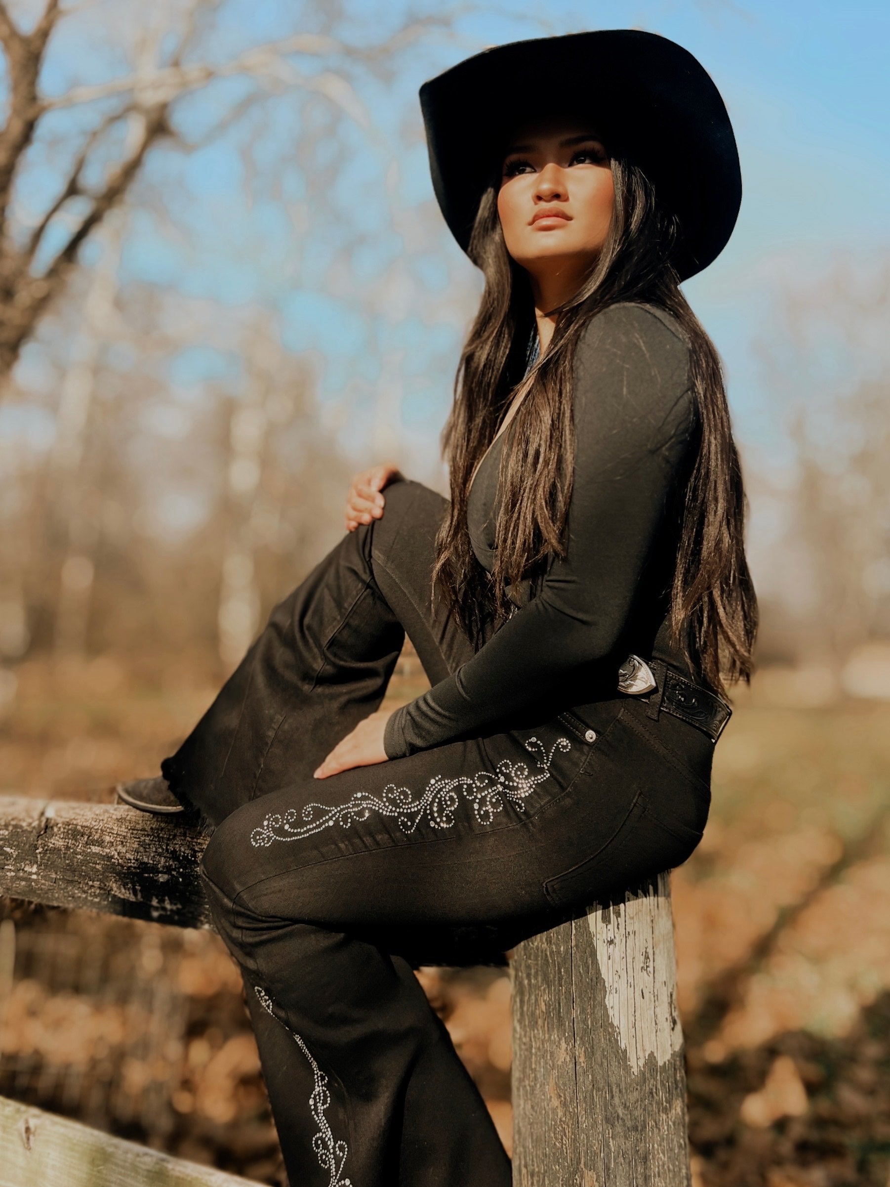 GJG Denim Midnight Rodeo Rhinestone Bell Bottom