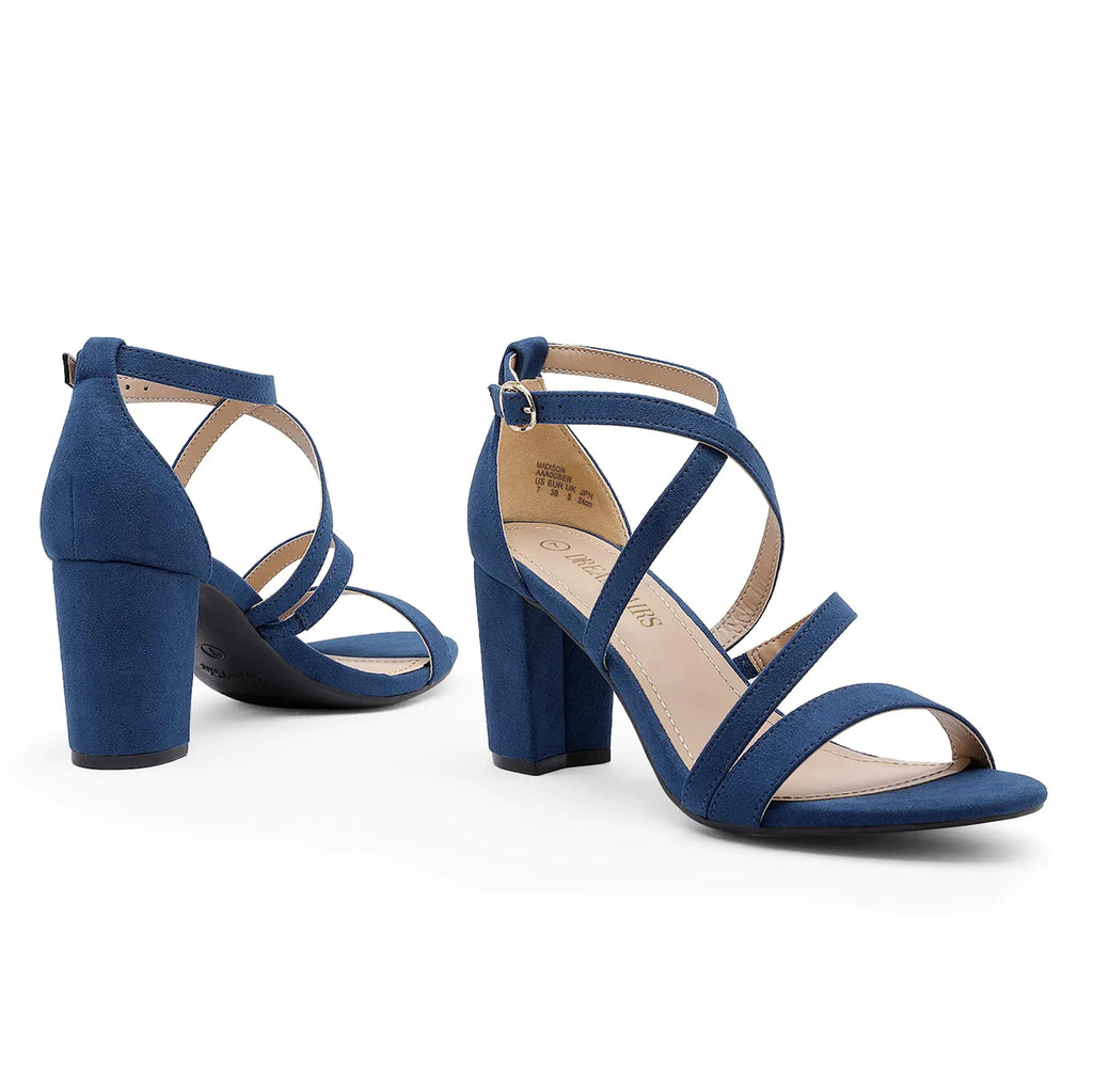 DREAM PAIRS Women’s Ankle Strap Dress Pump Low Chunky Heel Sandals 11 Navy/Suede - # GIAA73210004