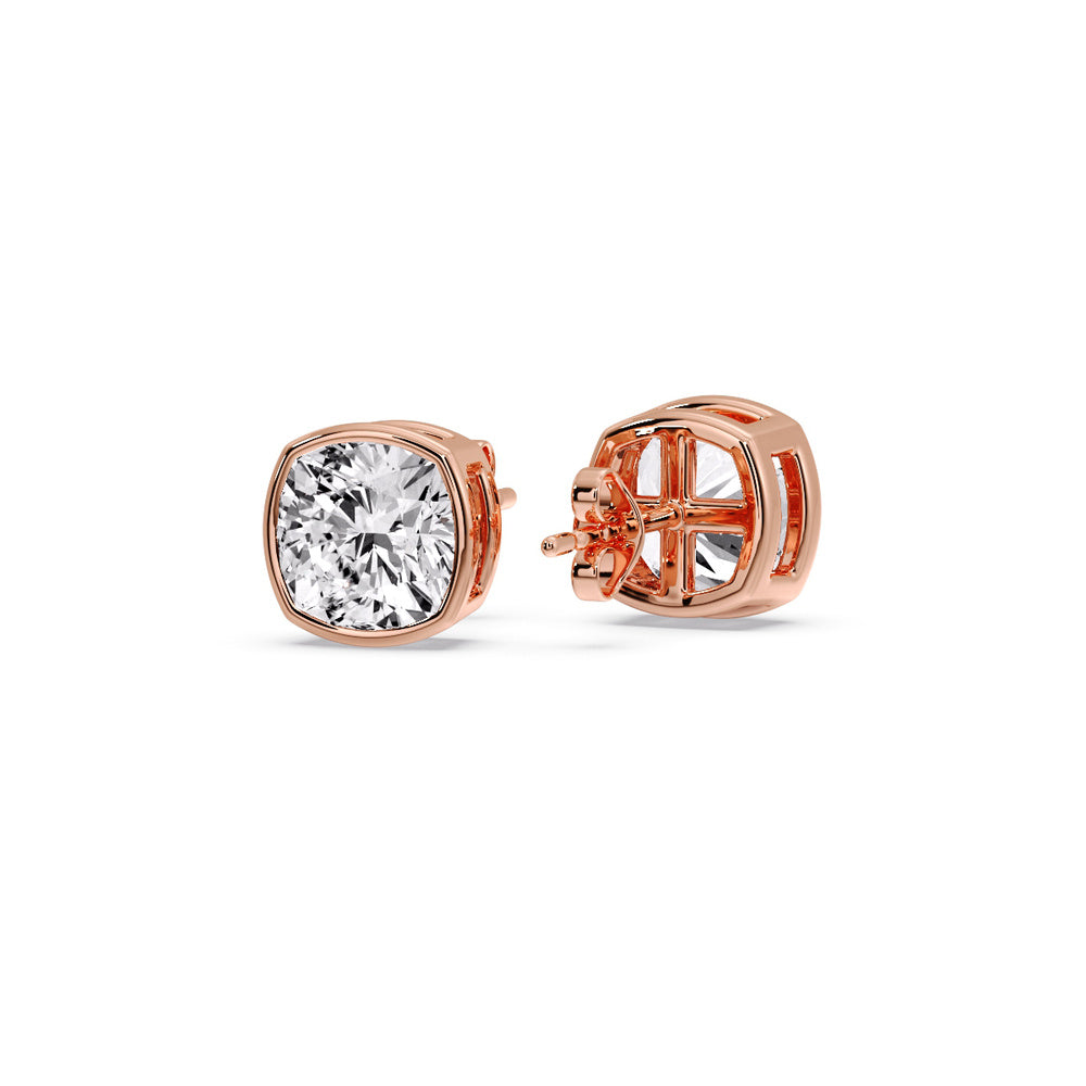 Bezel Set Cushion Diamond Stud Earrings