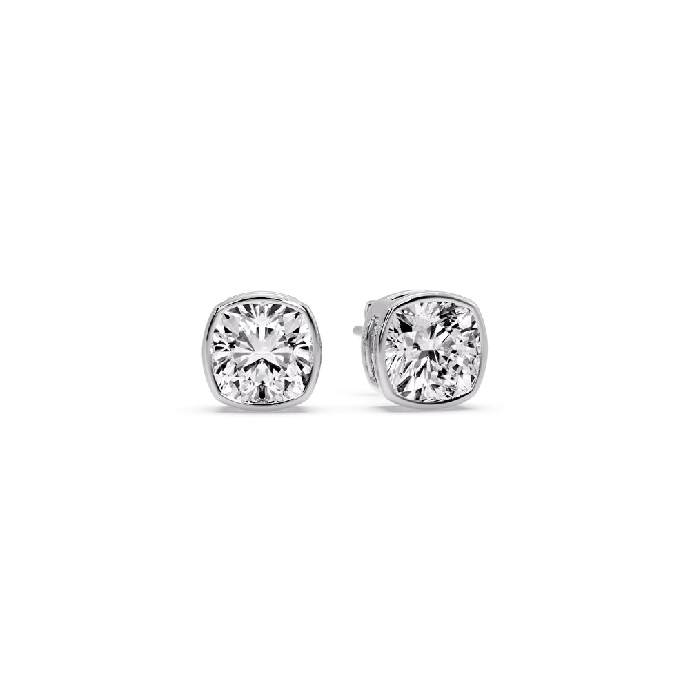 Bezel Set Cushion Diamond Stud Earrings