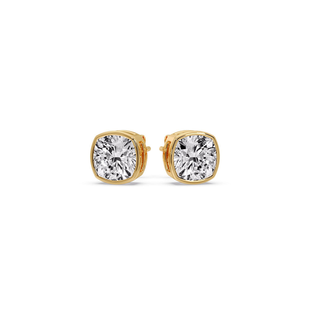 Bezel Set Cushion Diamond Stud Earrings