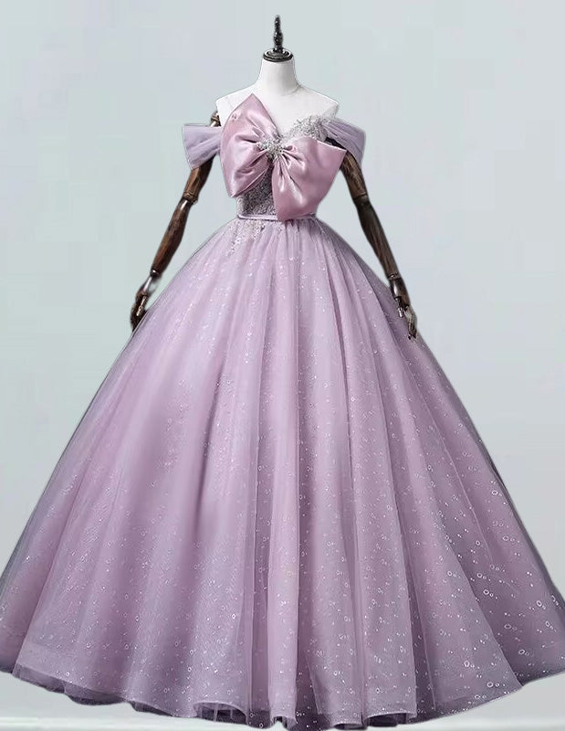 Pink Off-Shoulder Tulle Ball Gown for Girls Elegant Prom & Quinceanera Dress