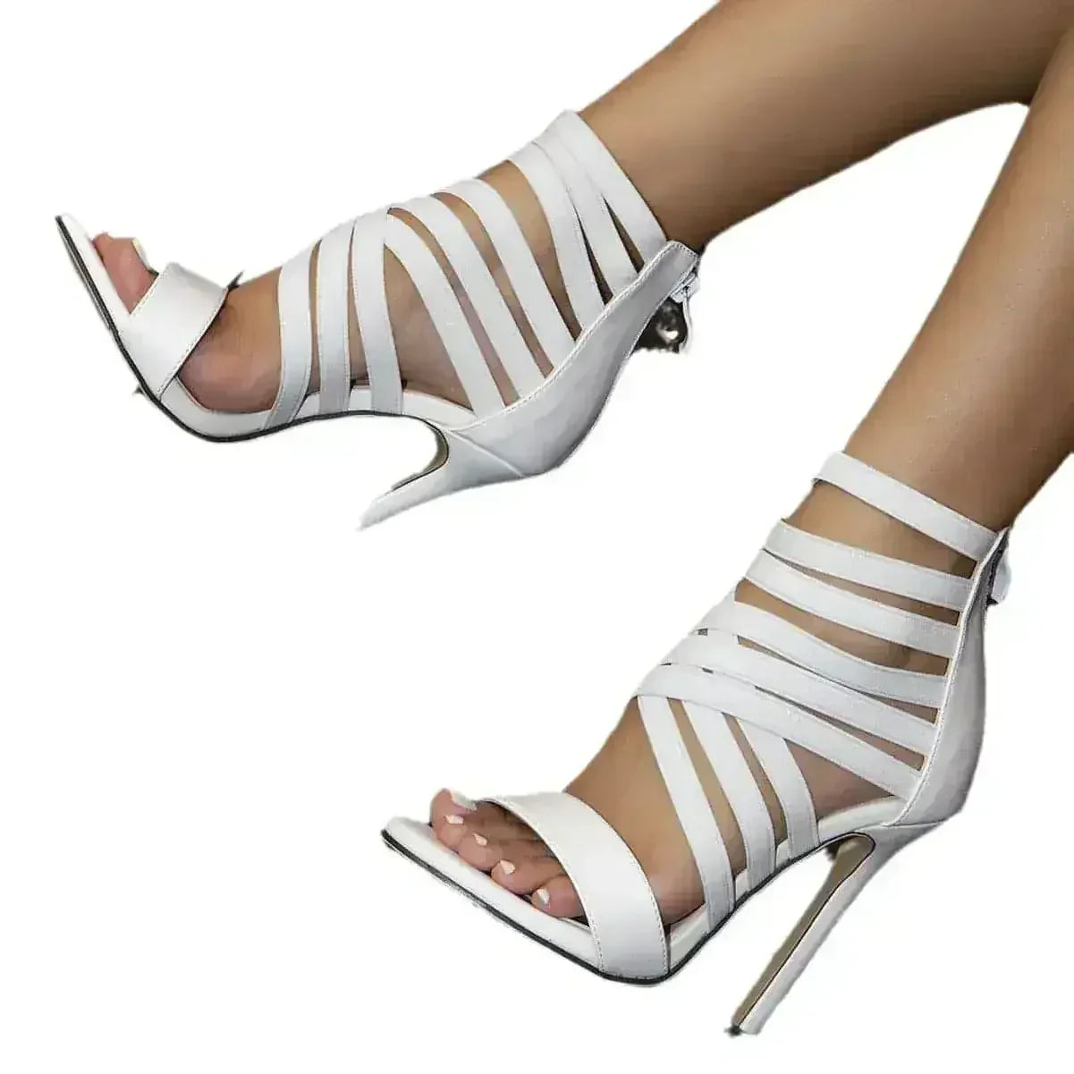 White Lace-Up Roman Heels - Gladiator Stilettos - Goddess Wedding Shoe