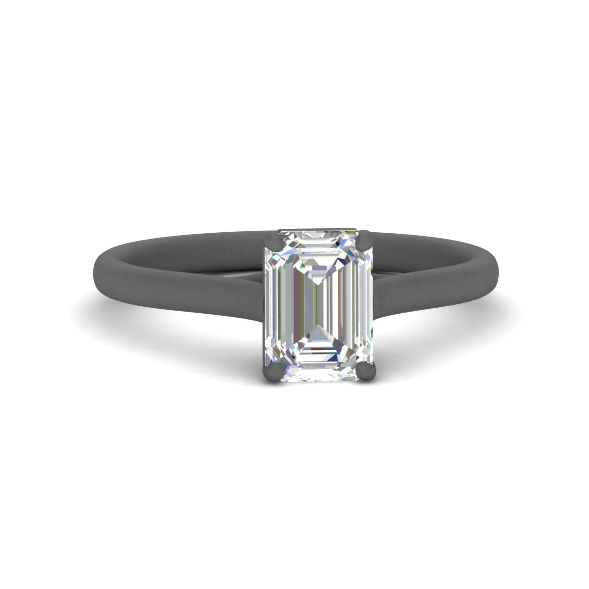 Cathedral Flat Band Emerald Cut Solitaire Engagement Ring