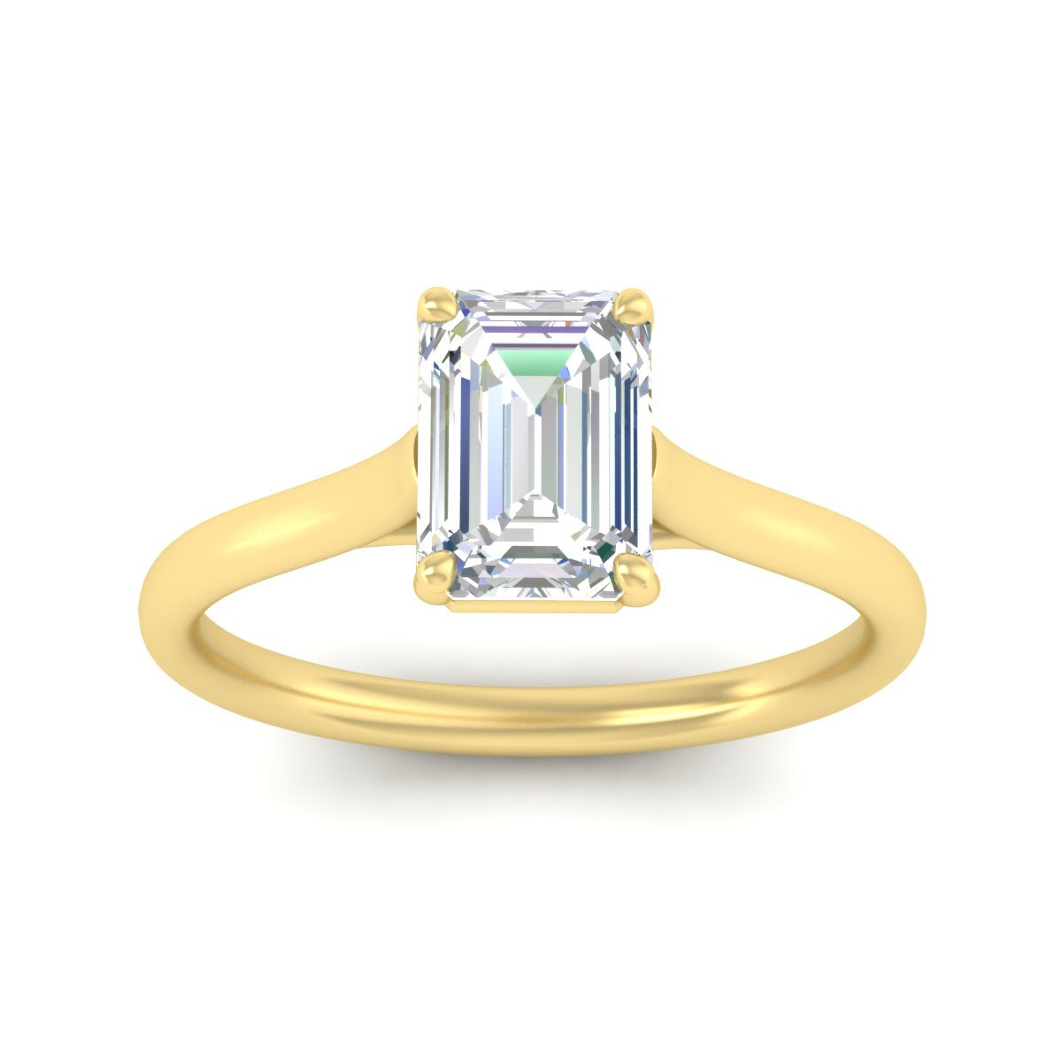 Cathedral Flat Band Emerald Cut Solitaire Engagement Ring