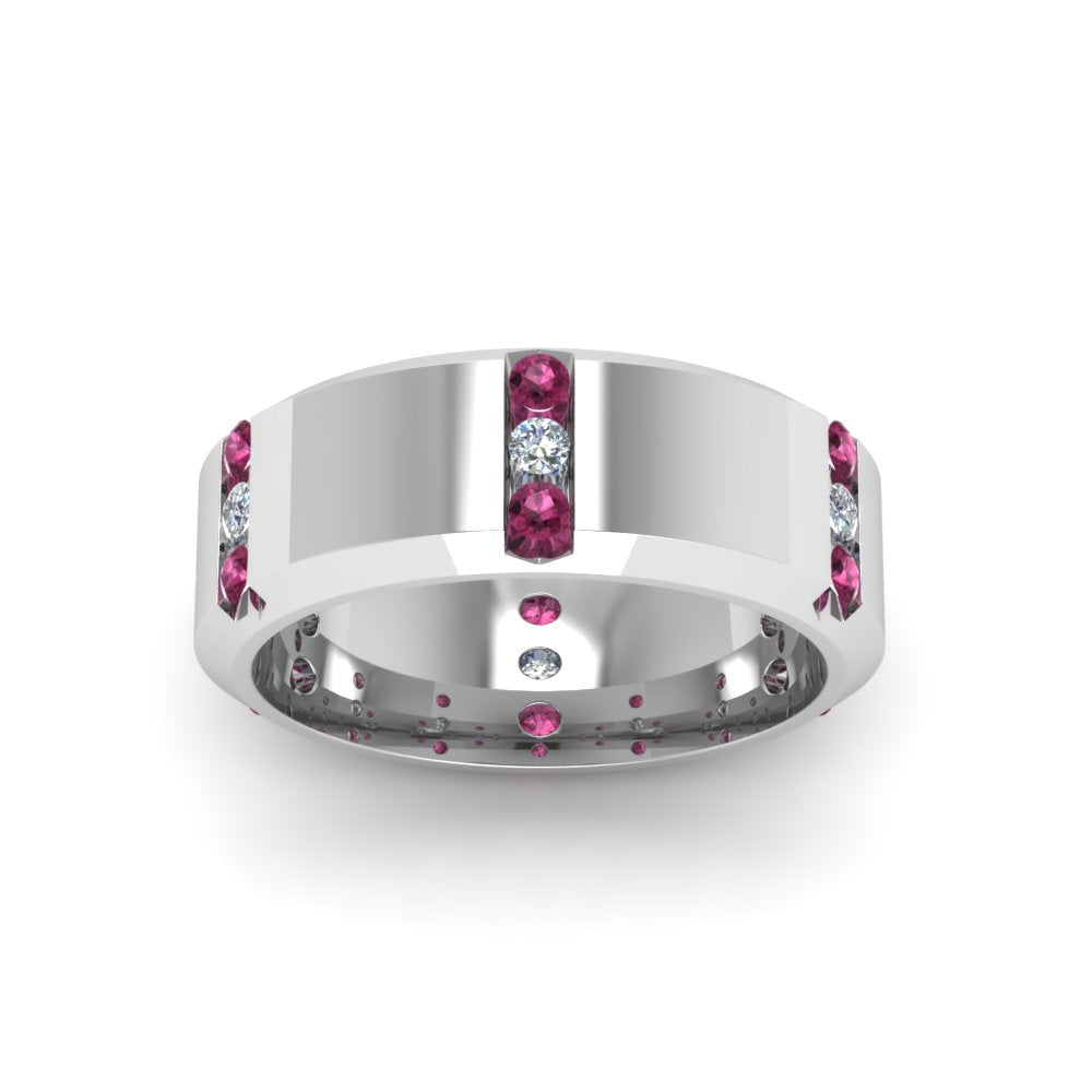 Channel Set 3 Stone Mens Anniversary Ring