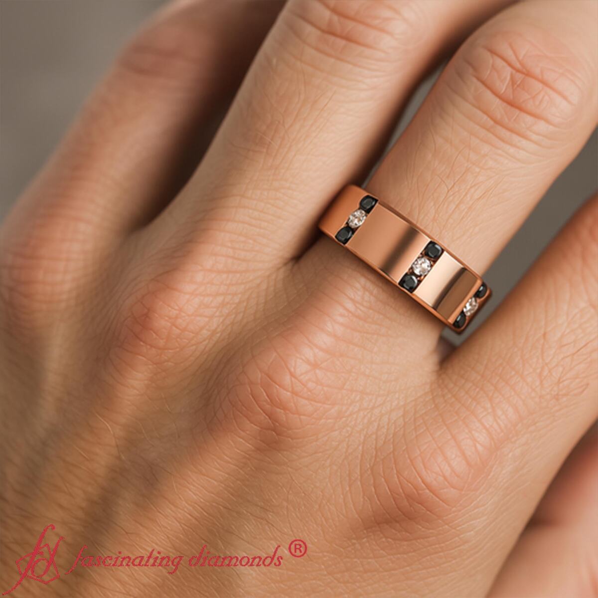 Channel Set 3 Stone Mens Anniversary Ring