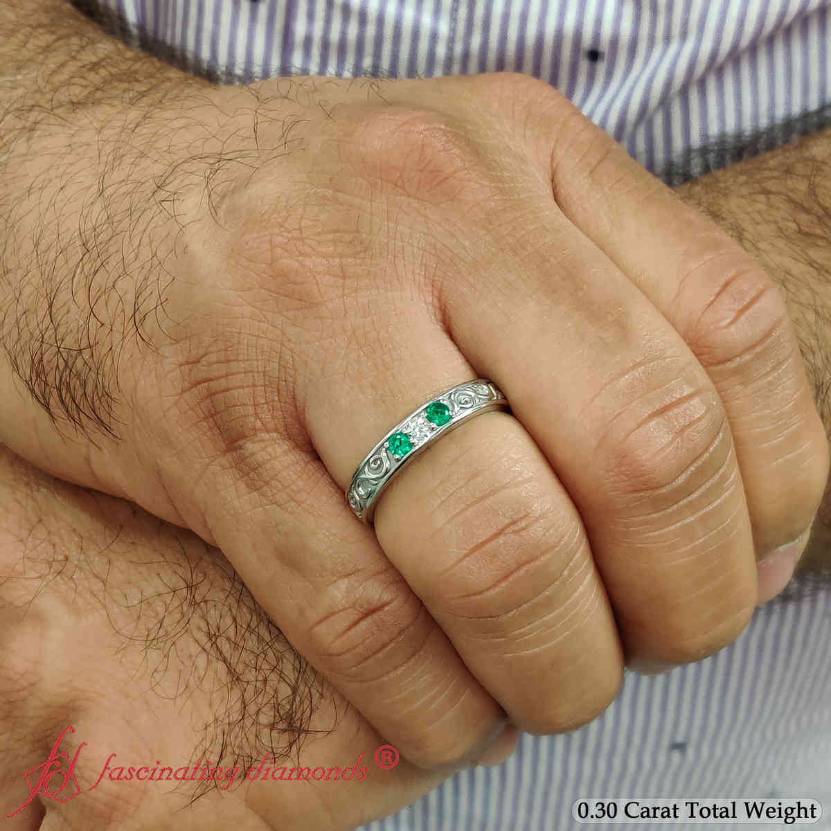 Classic Mens 3 Stone Wedding Band