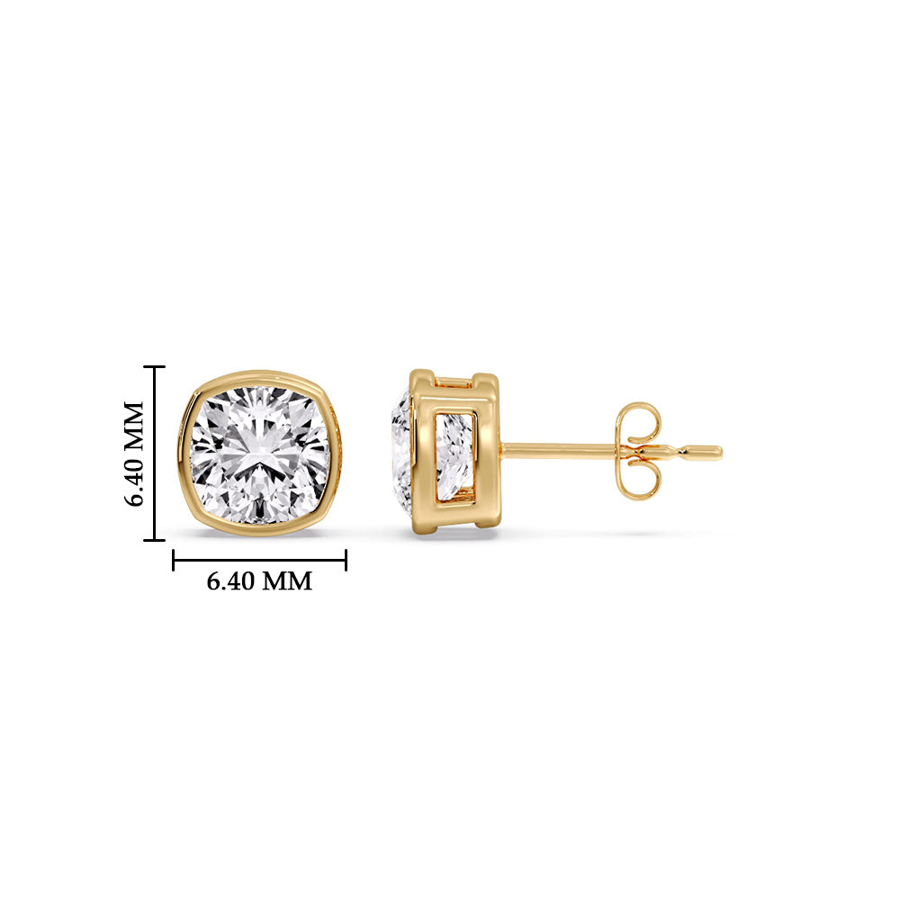 Bezel Set Cushion Diamond Stud Earrings