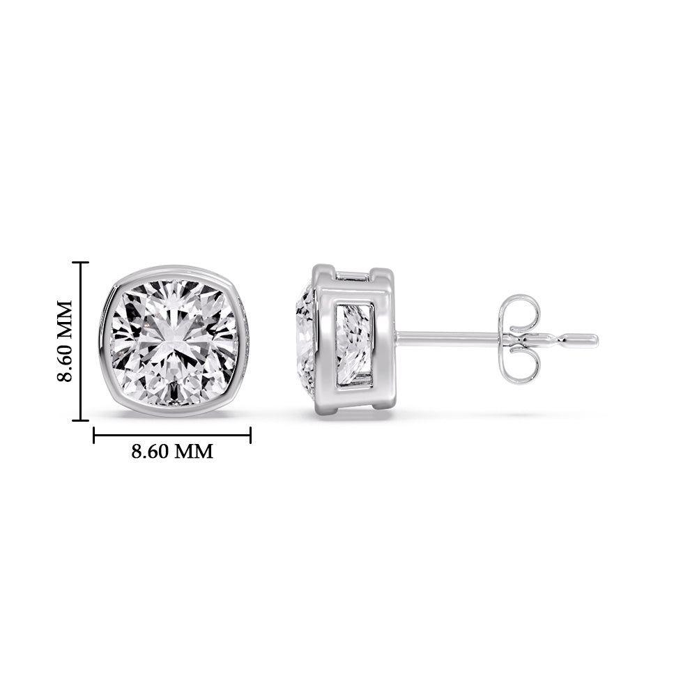 Bezel Set Cushion Diamond Stud Earrings