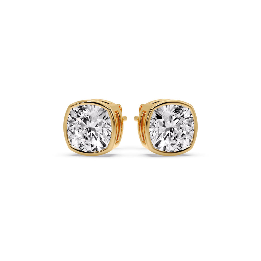 Bezel Set Cushion Diamond Stud Earrings