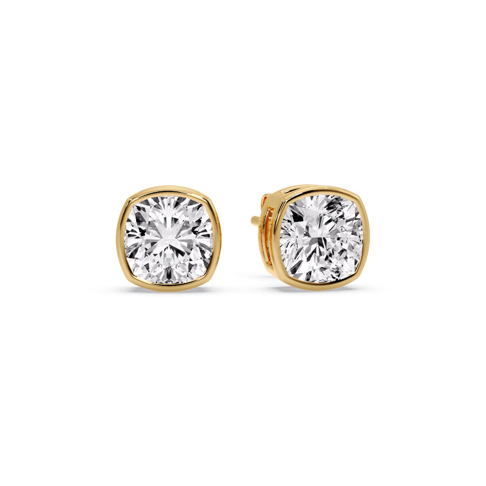 Bezel Set Cushion Diamond Stud Earrings