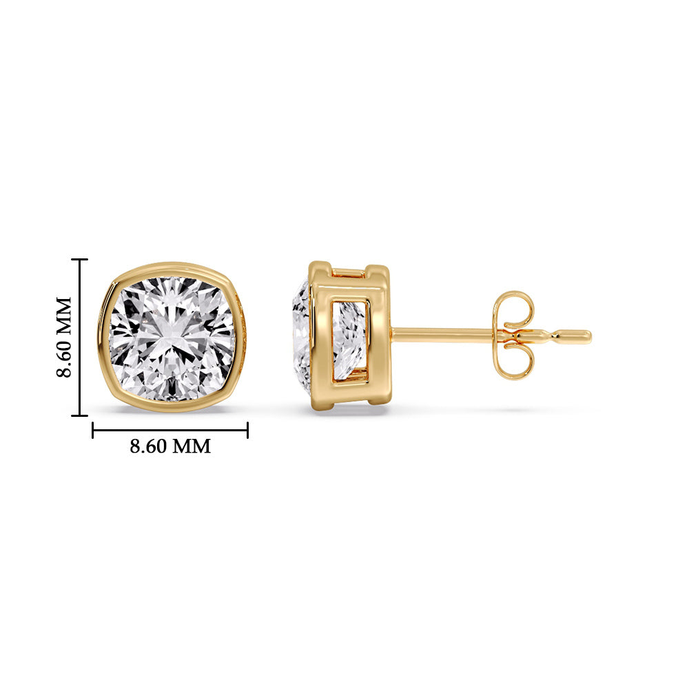 Bezel Set Cushion Diamond Stud Earrings