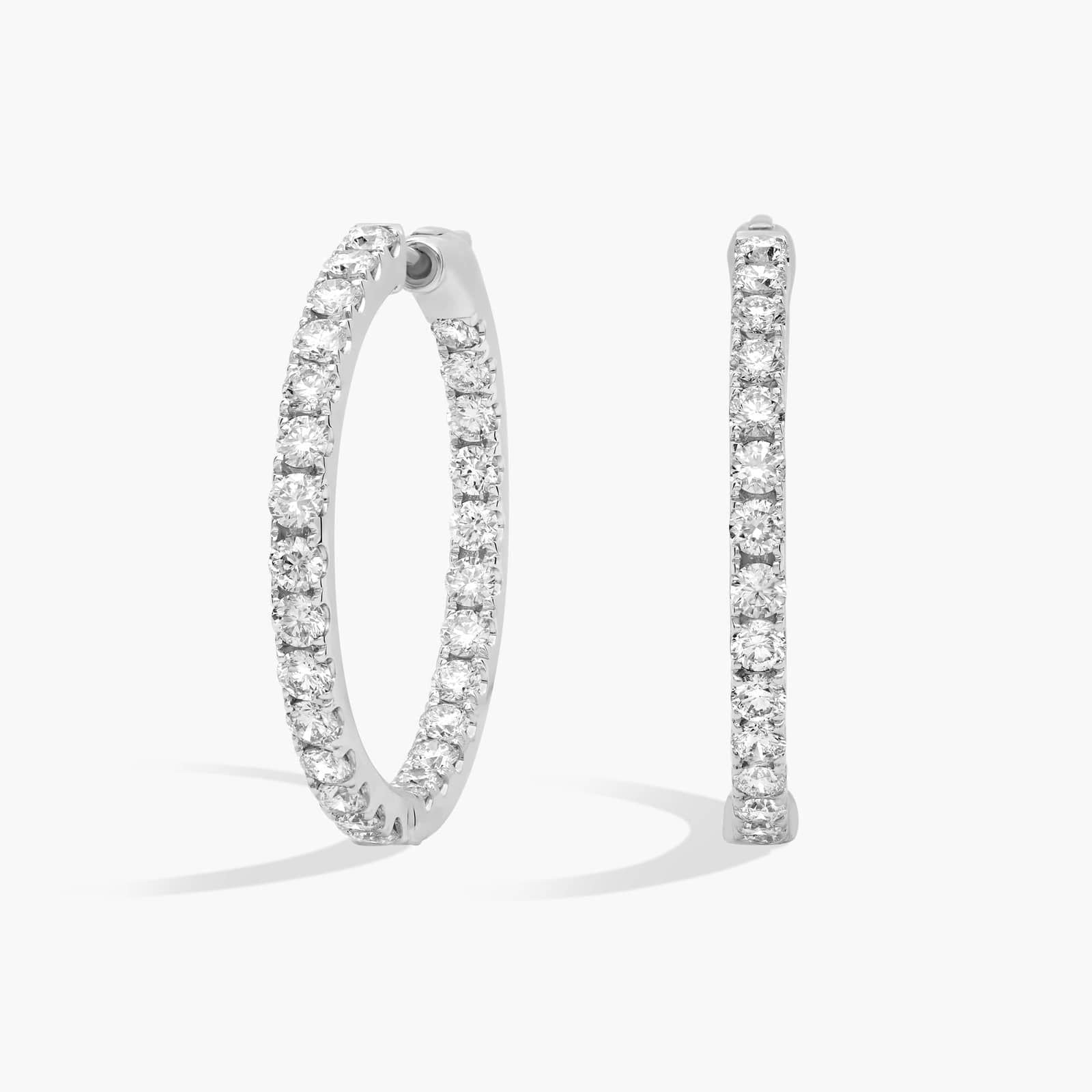 AGI Certified Inside Out 3 CTW Round Lab Grown Diamond 1" Hoop Earrings in 14K White Gold Overlay