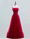 Girls' Elegant Red Tulle Ball Gown | Spaghetti Strap Pleated Quinceanera Dress
