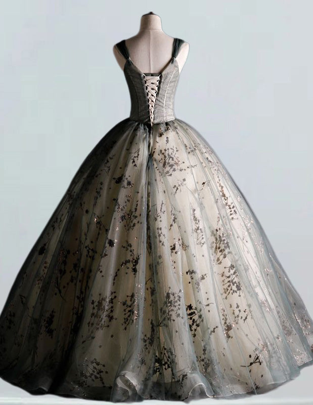 Women's Elegant Green Tulle V-Neck Evening Gown with Beaded Pleats