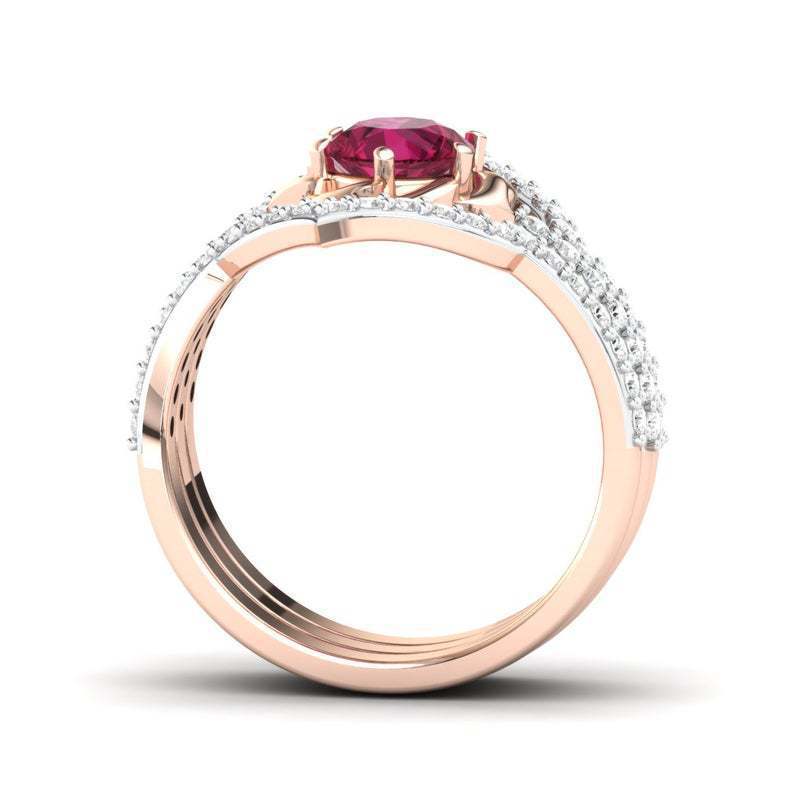 Rose Gold Flower Ring - Exquisite Engagement Wedding Band Set