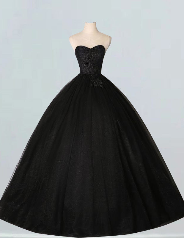 Black scoop lace applique tulle ball gown princess formal party dress bridal dress