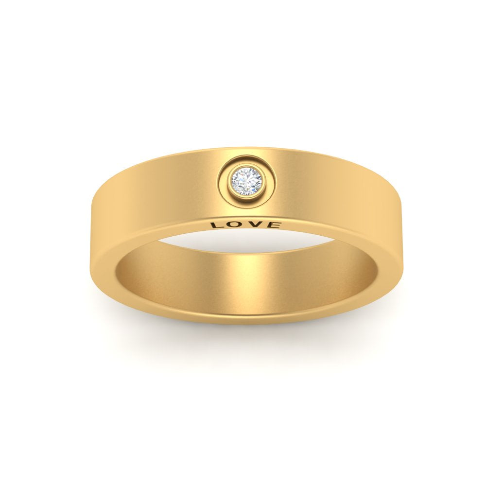 Flat Single Stone Mens Band Engraved