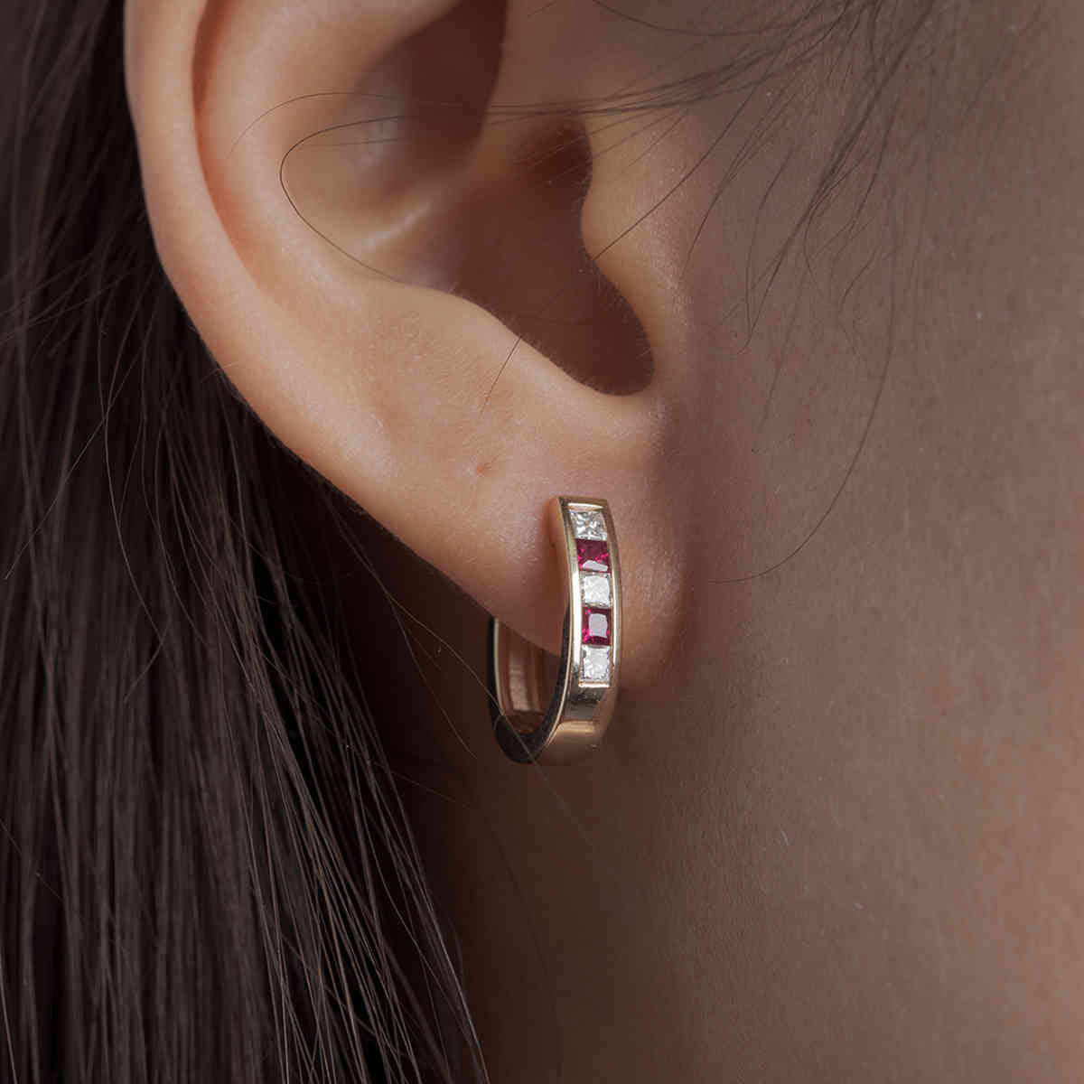 Channel Set Huggie Hoop Earring