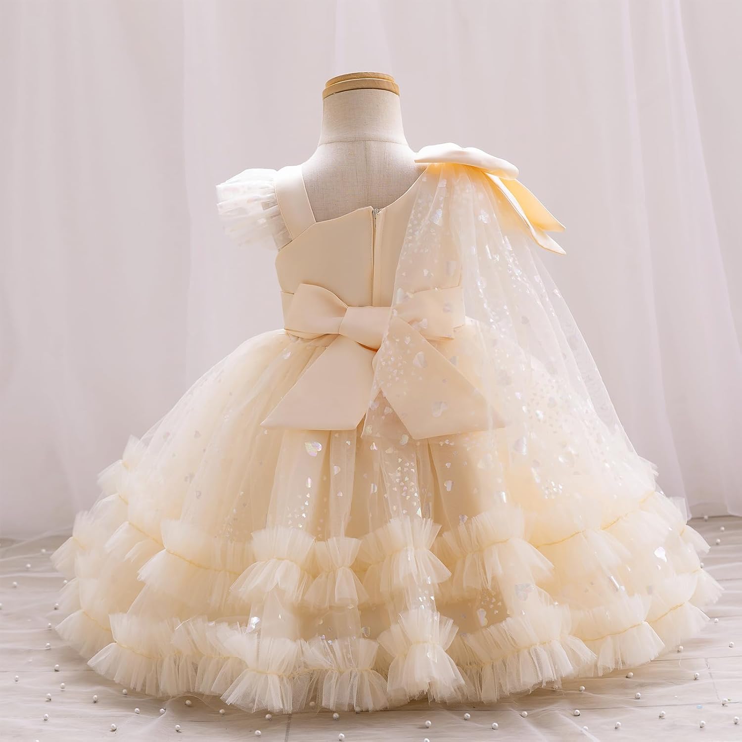 IBTOM CASTLE Girls Birthday Party Dress Heart Glitters Tulle Princess Dress Toddler Flower Girl Wedding Prom Pageant Dress