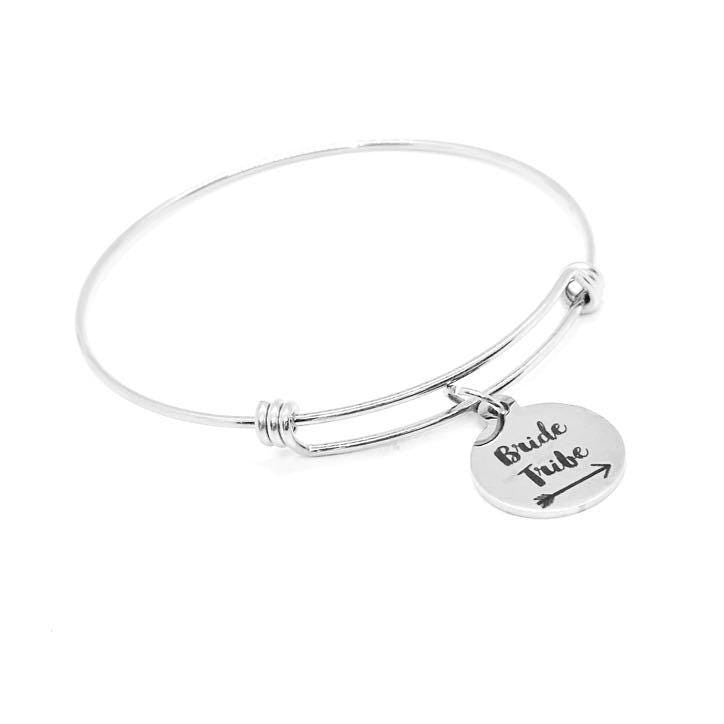Bride Tribe Stainless Steel Bracelet 19mm Charm Adjustable Bangle Wedding Party Jewelry Bridesmaid Gift for Bridal Shower