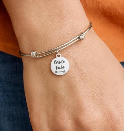 Bride Tribe Stainless Steel Bracelet 19mm Charm Adjustable Bangle Wedding Party Jewelry Bridesmaid Gift for Bridal Shower