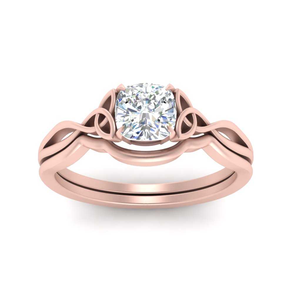 Cushion Cut Infinity Celtic Solitaire Wedding Set